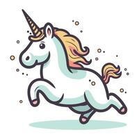 Unicorn running. Cartoon vector illustration. Isolated on white background.