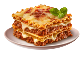 Lasagna on a plate isolated on transparent background. AI Generated png