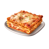 Lasagna on a plate isolated on transparent background. AI Generated png