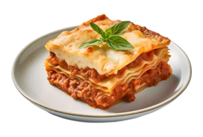 Lasagna on a plate isolated on transparent background. AI Generated png