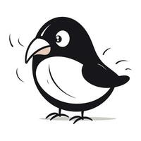 Cute cartoon bird isolated on white background. Black and white vector illustration.