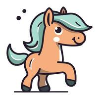 Cute cartoon horse with blue eyes. Vector illustration in a flat style.