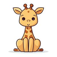 Cute cartoon giraffe sitting. Vector illustration isolated on white background.