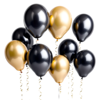 3d realistisch Helium schwarz und Gold Luftballons isoliert. ai generativ png