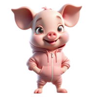 Cute Pink Piglet Mascot Wearing Pink Hoodie, AI Generative png