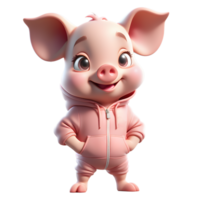 mignonne rose porcelet mascotte portant rose sweatshirt à capuche, ai génératif png