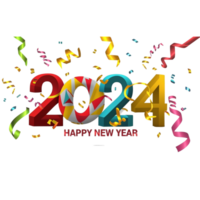 Happy new year 2024 colorful 3d text effect png