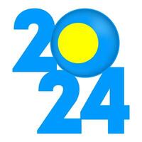 Happy New Year 2024 banner with Palau flag inside. Vector illustration.