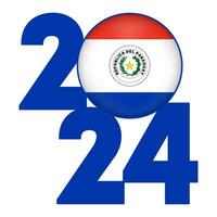 Happy New Year 2024 banner with Paraguay flag inside. Vector illustration.