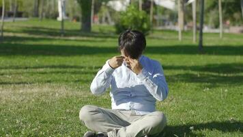 The young man who has hair loss problem is bored. video