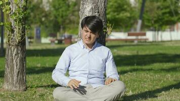 joven hombre teniendo nervioso Descompostura bofetadas él mismo al aire libre. video