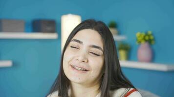 Smiling happy young woman with braces. video