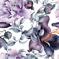 Aquarell Muster von lila Pfingstrose, Lilie Blume. gotisch Blumen- nahtlos Muster Hand gezeichnet. gotisch Hochzeit Hintergrund im Jahrgang Stil. Design zum Textil, Hintergrund, Paket, Papier. png