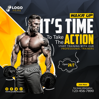 Fitness gym social media post banner psd template with realistic Portrait