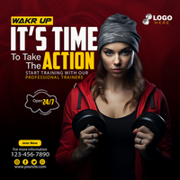 Fitness gym social media post banner psd template with realistic Portrait