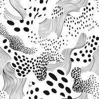 Abstract dotted seamless pattern with chaotic flowing swirl lines and blots in geometric style. Dots and blots artistic stylish polka dot ornamental endless background vector