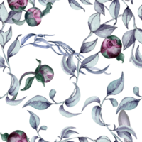 vattenfärg mönster av stjälkar och knoppar. gotik blommig sömlös mönster hand ritade. gotik bröllop bakgrund lövverk i årgång stil. design för textil, bakgrund, paket, papper. png