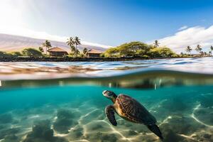 photo of Sea turtle in the Galapagos island. Neural network AI generated