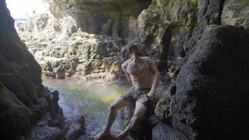 Young man on the tropical beach. video