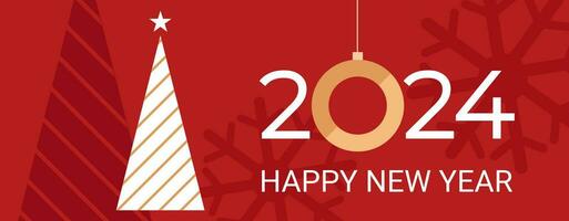 2024 nuevo año bandera, saludo, fiesta invitación, gráfico modelo con plano abeto árbol. fiesta antecedentes vector ilustración.