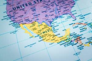 Close-up of the country word Mexico on a world map photo