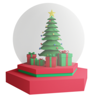 Christmas tree and present glitter globe clipart flat design icon isolated on transparent background, 3D render Christmas and New year concept png