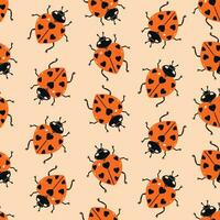 Seamless pattern with ladybugs in the shape of hearts.Vector graphics. vector