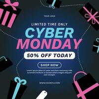 cyber monday ads banner flyer shopping sale social media layout template vector neon design