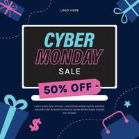 neon cyber monday banner flyer shopping sale social media ads layout template vector design