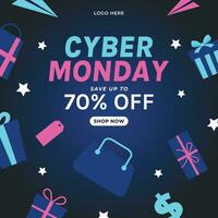 neon cyber monday banner flyer shopping sale social media layout template ads vector design