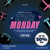 neon cyber monday ads banner flyer shopping sale social media layout template vector design