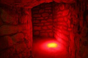 TERNOPIL, UKRAINE - AUGUST 23, 2023 The museum of tortures on territory of Zbarazh ancient castle in underground cellar photo