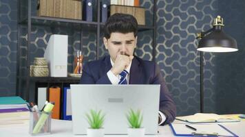 Sick office worker coughing sluggish and exhausted. video