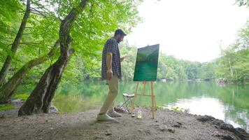Gemälde auf Segeltuch mit Öl malt. video