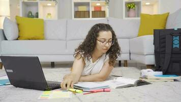 Female student doing research. video