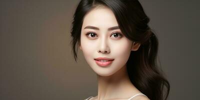 Asian 30-40 years old woman with smooth healthy face skin. skincare commercial portrait, generative AI photo