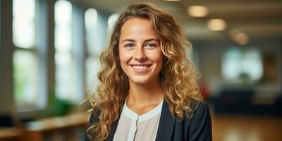 female teacher is standing in classroom, generative AI photo