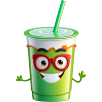 Cartoon character avocado juice cup. AI Generative png