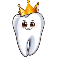 Tooth character icon wearing crown. AI Generative png