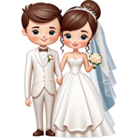 mignonne la mariée et jeune marié couple dessin animé. ai génératif png