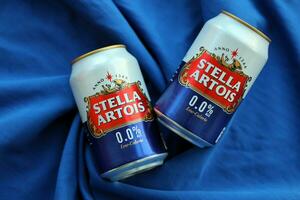 KYIV, UKRAINE - 4 MAY, 2023 Can of Stella Artois beer without alcohol and low in calories photo