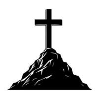 Silhouette of a christian cross on top of a rock. Vector illustration