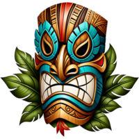 Tiki Maske mit Blätter und Blumen. ai generativ png