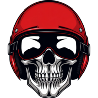 motociclista crânio com vermelho capacete moto camisa Projeto. ai generativo png