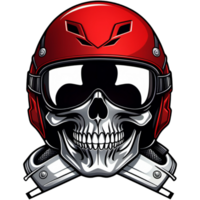 Biker Schädel mit rot Helm moto Hemd Design. ai generativ png