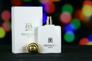 KHARKIV, UKRAINE - JANUARY 2, 2021 Perfume bottle of Donna by Trussardi, an Italian luxury fashion house based in Milan photo