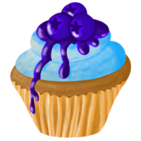 blueberry cupcake with blue icing and blueberries on top png