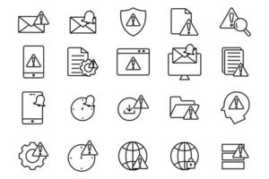 warning and notification icon set. warning, notification,  system error, network error, secured network, etc. line icon style design. Simple vector design editable