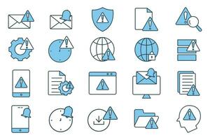 warning and notification icon set. warning, notification,  system error, network error, secured network, etc. flat line icon style design. Simple vector design editable