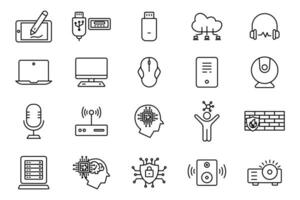 computer technology icon set. laptop, monitor, cloud computing, humanoid, firewall, access point, cyber security, etc. line icon style design. Simple vector design editable